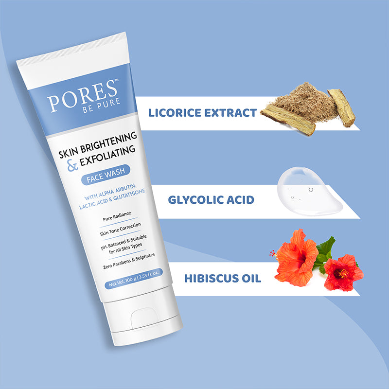 Skin Brightening & Exfoliating Face Wash  - With Alpha Arbutin, Lactic Acid & Glutathione - 100 G