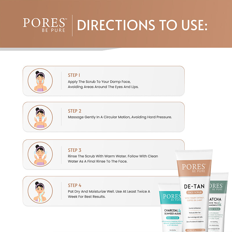 Directions to use Face Scrub by PORES BE PURE