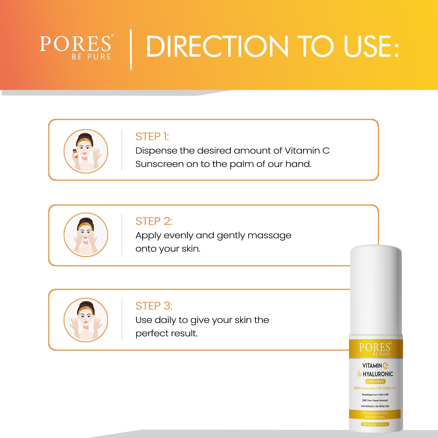 Vitamin C & Hyaluronic Cream Base Hybrid Sunscreen With SPF 50, PA++++ | 100 G