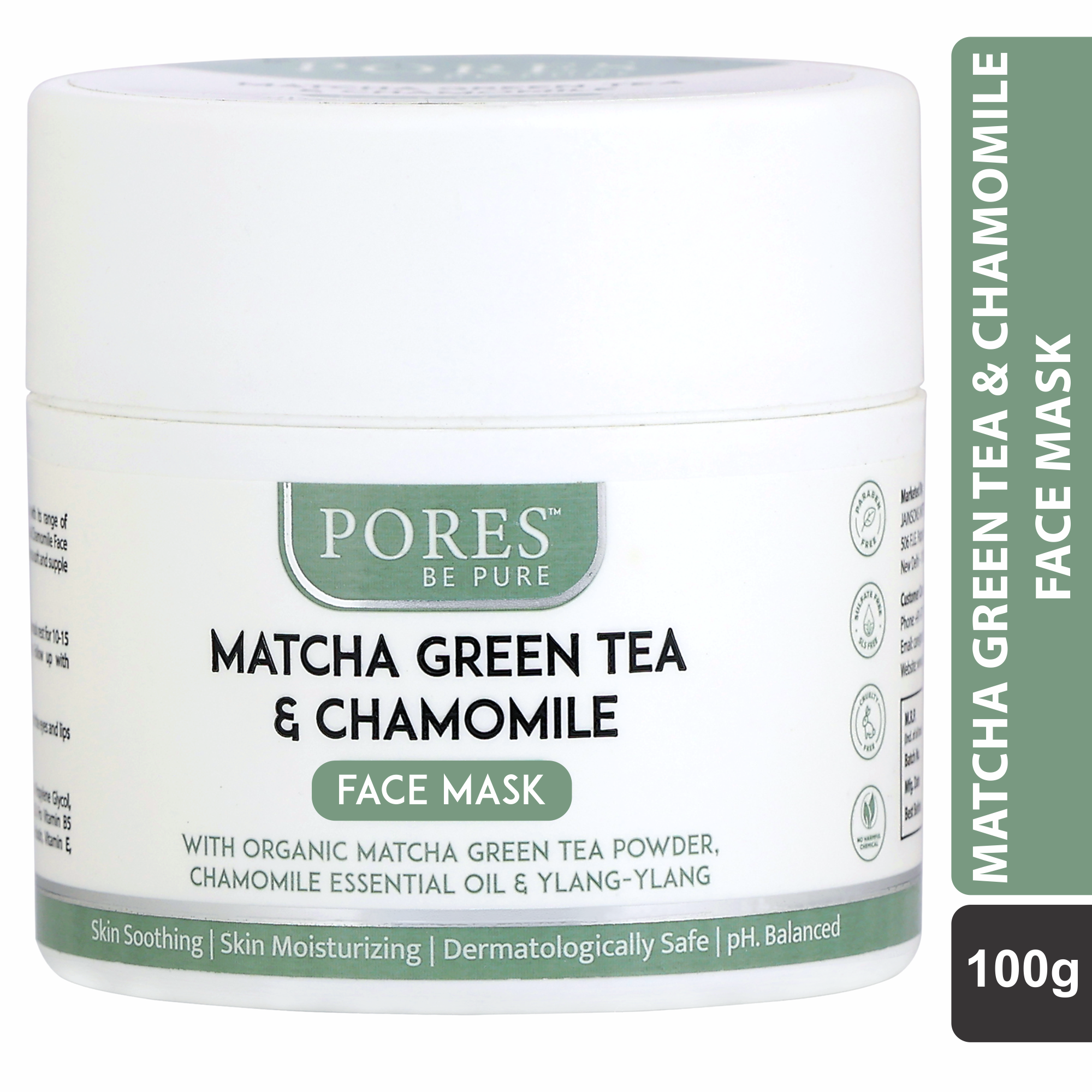 Green Tea & Chamomile Face Mask - With Matcha Green Tea, Chamomile & Ylang-Ylang - 100 G