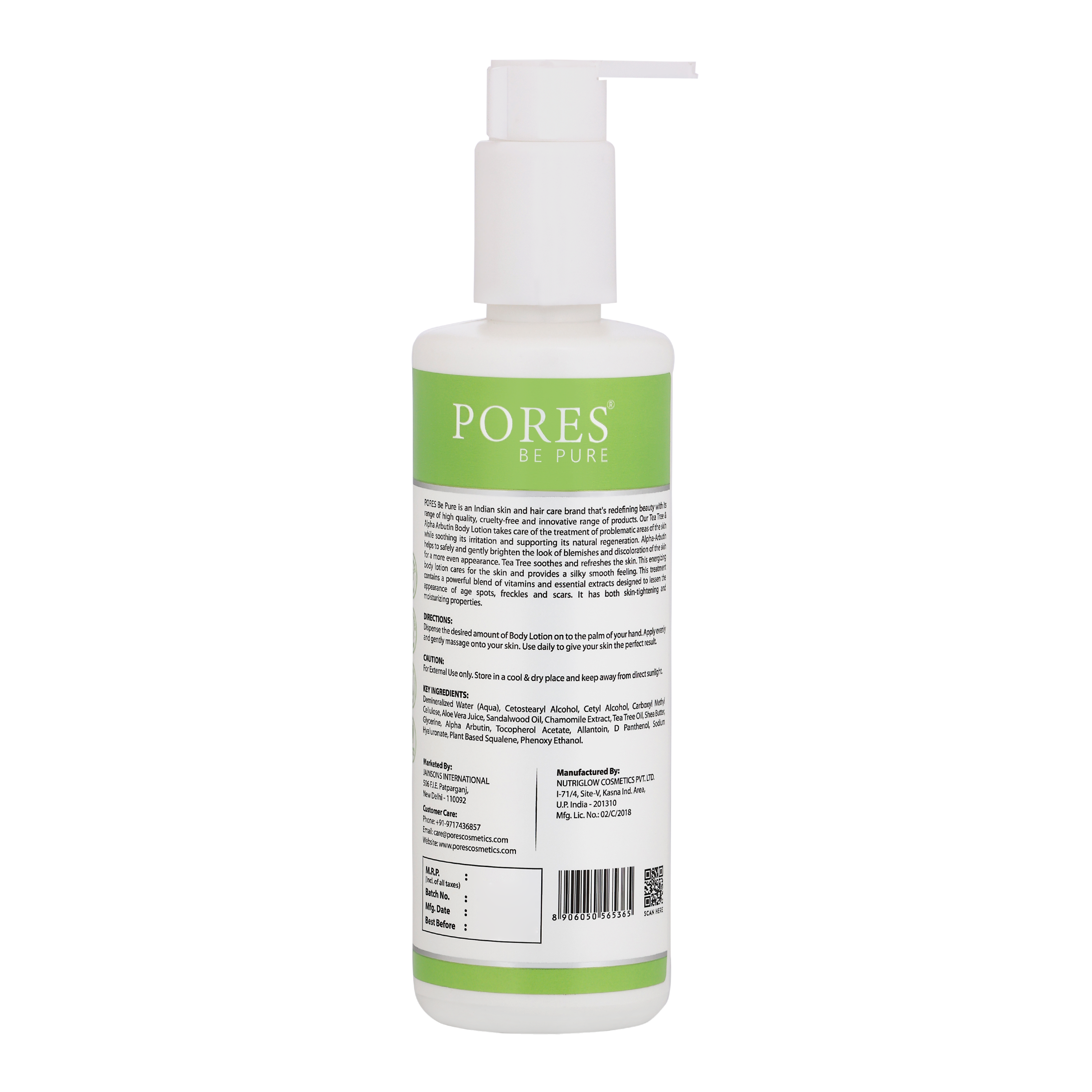 Tea Tree & Alpha Arbutin Body Lotion - With Plant-Based Squalene, Tea Tree Oil & Alpha Arbutin - 250 mL