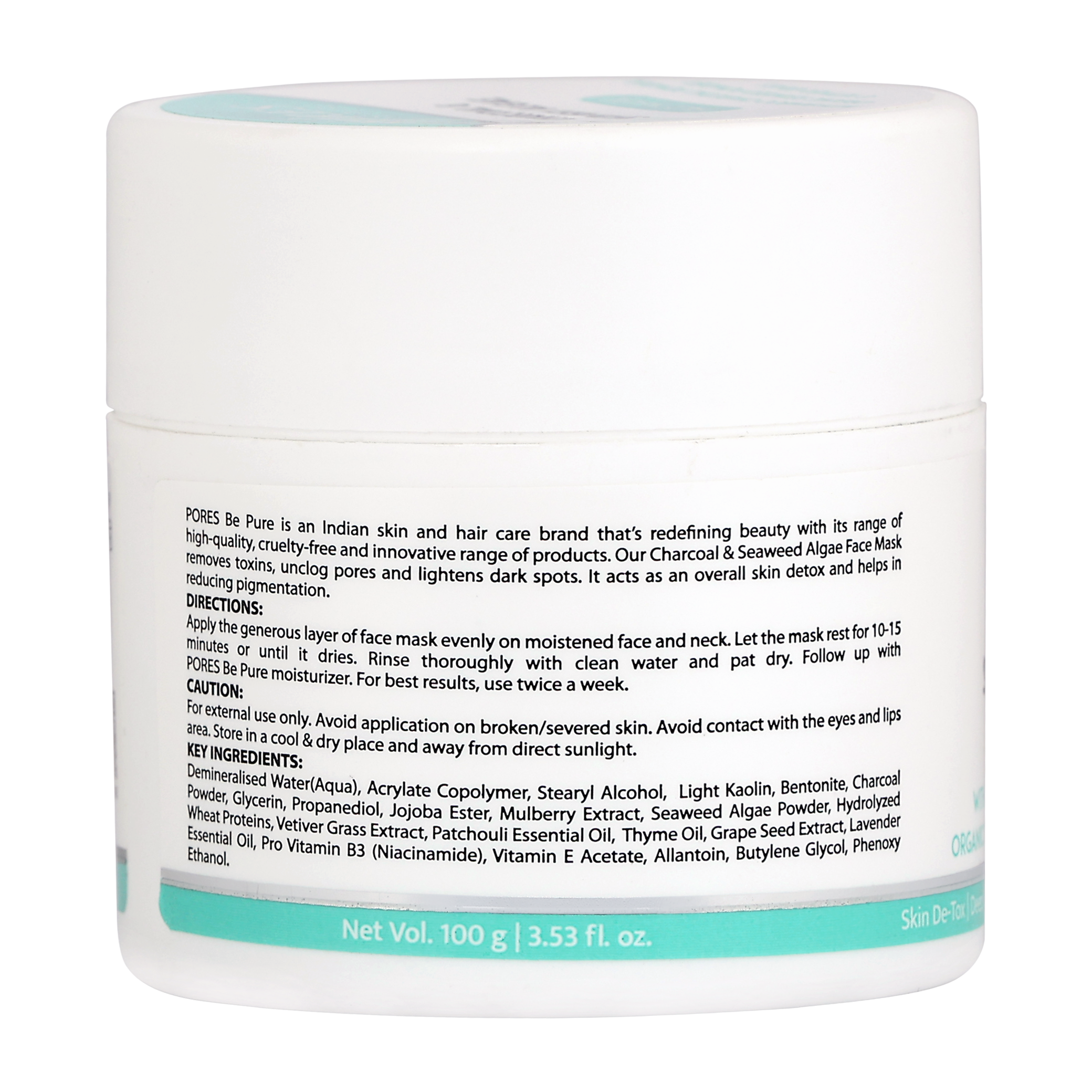 Charcoal & Seaweed Algae Face Mask - With Bamboo Charcoal, Seaweed- 100 G