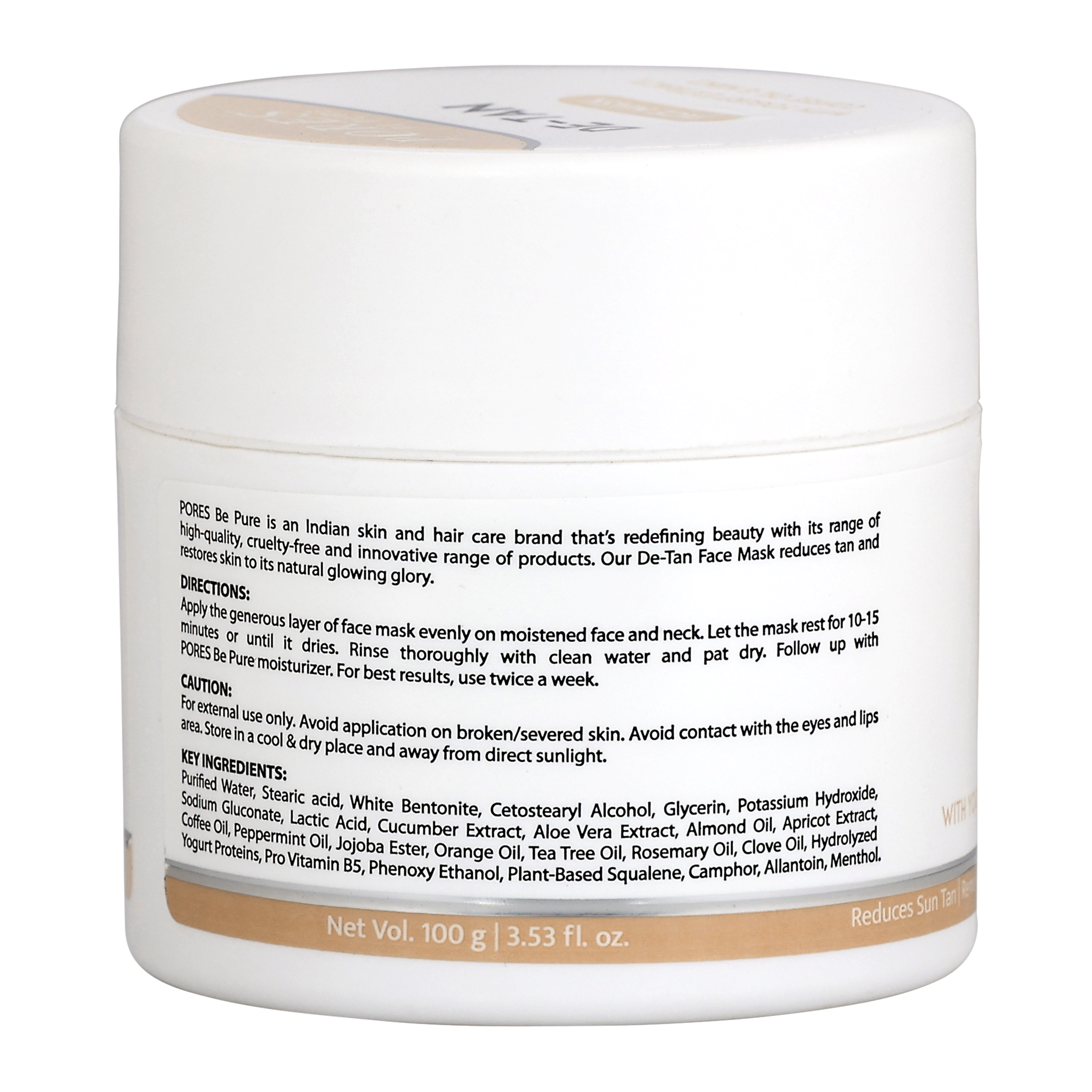 De-Tan Face Mask - With Yogurt Extract, Coffee Oil & Mint - 100 G