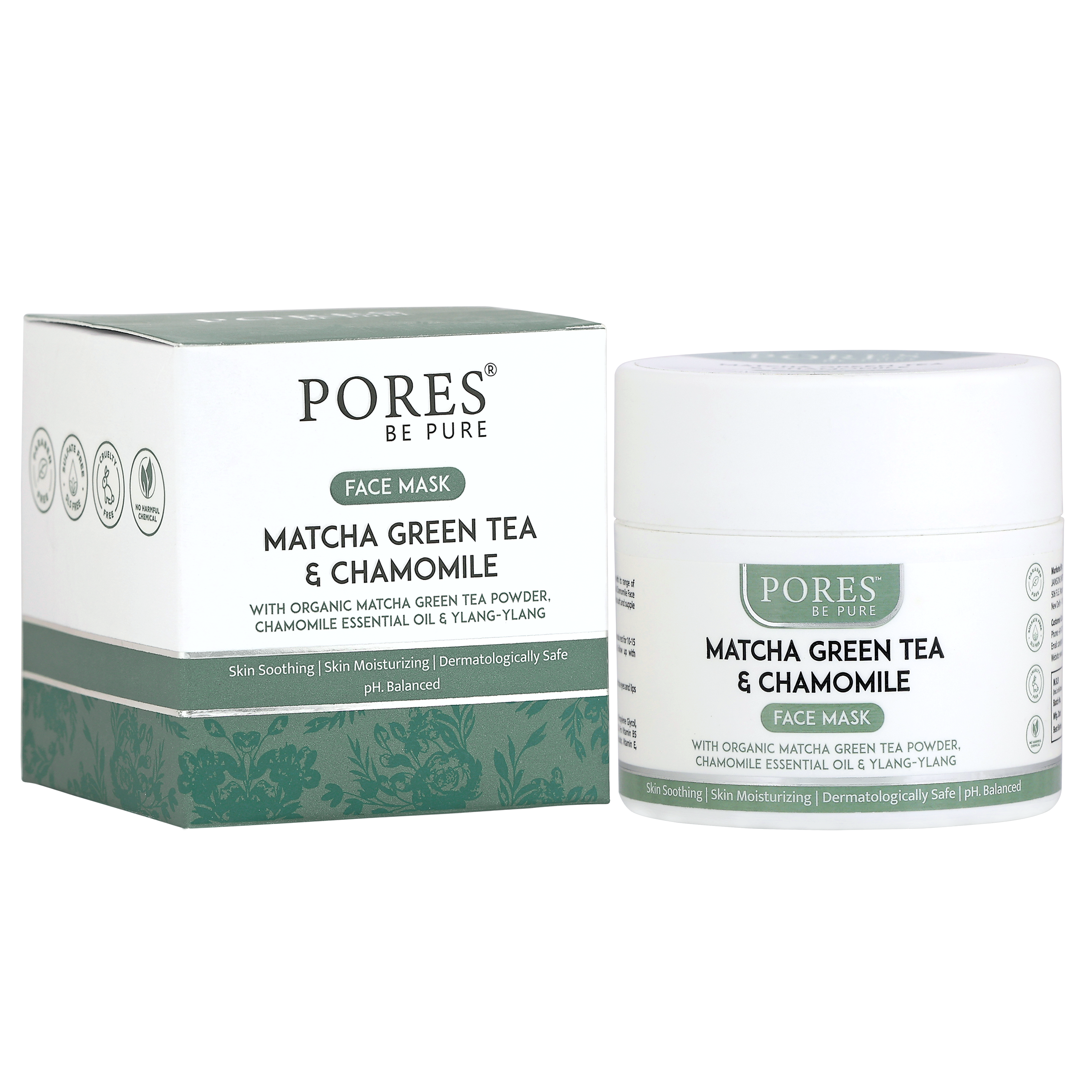 Green Tea & Chamomile Face Mask - With Matcha Green Tea, Chamomile & Ylang-Ylang - 100 G