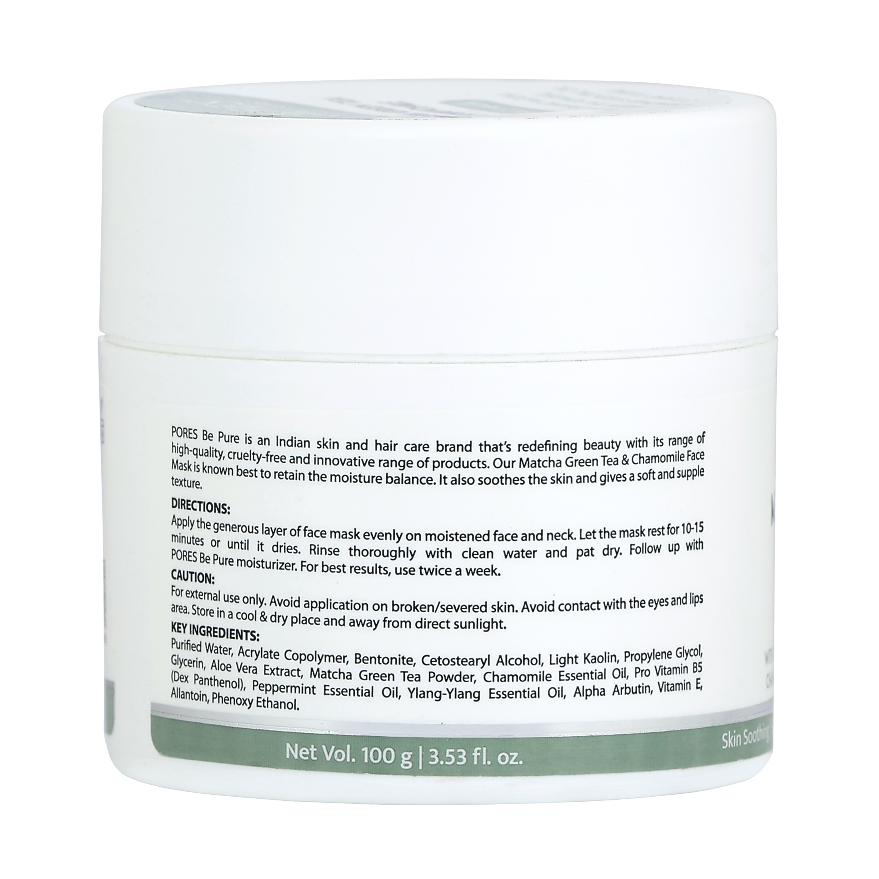 Green Tea & Chamomile Face Mask - With Matcha Green Tea, Chamomile & Ylang-Ylang - 100 G