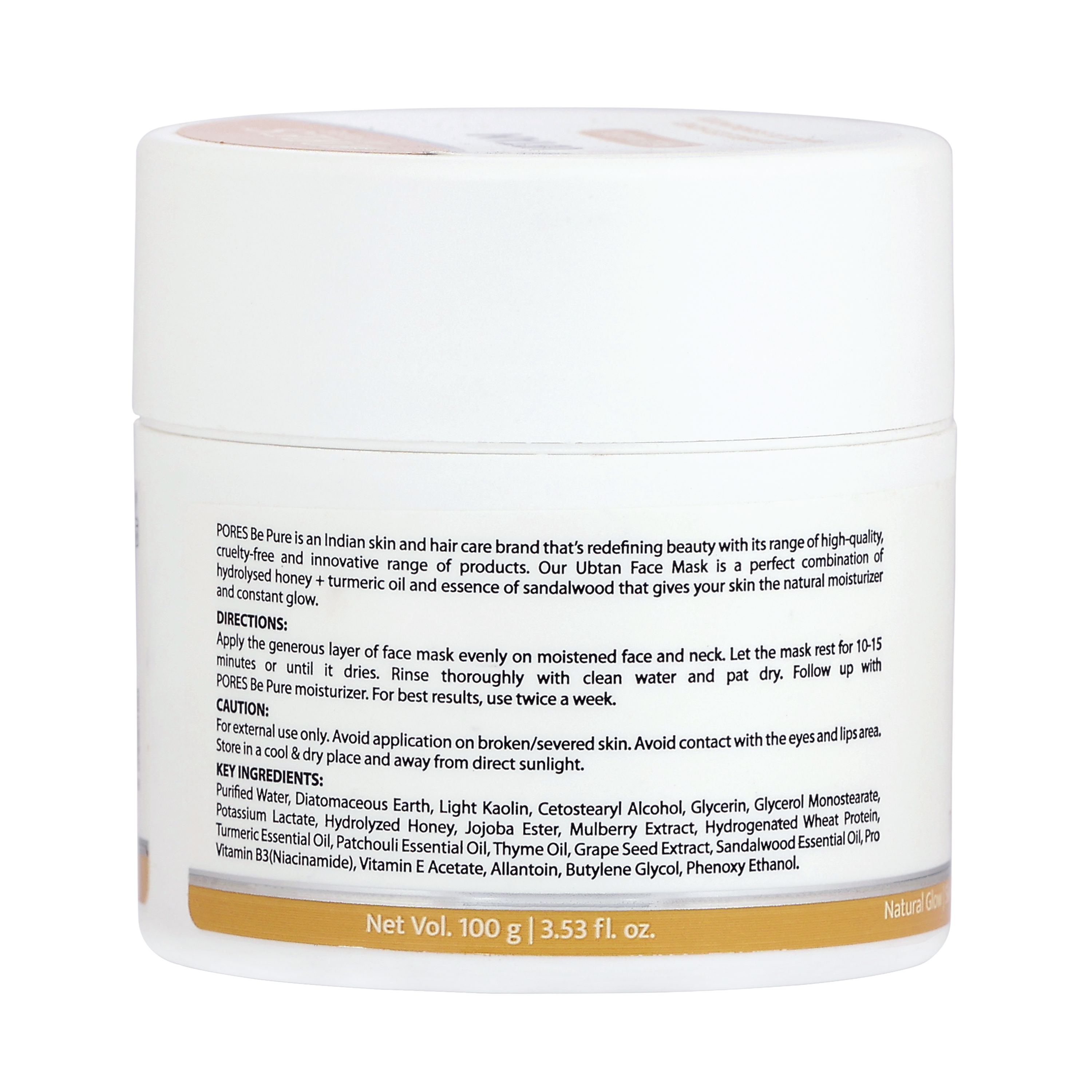 UBTAN FACE MASK - With Hydrolyzed Honey, Turmeric Oil & Sandalwood - 100 G