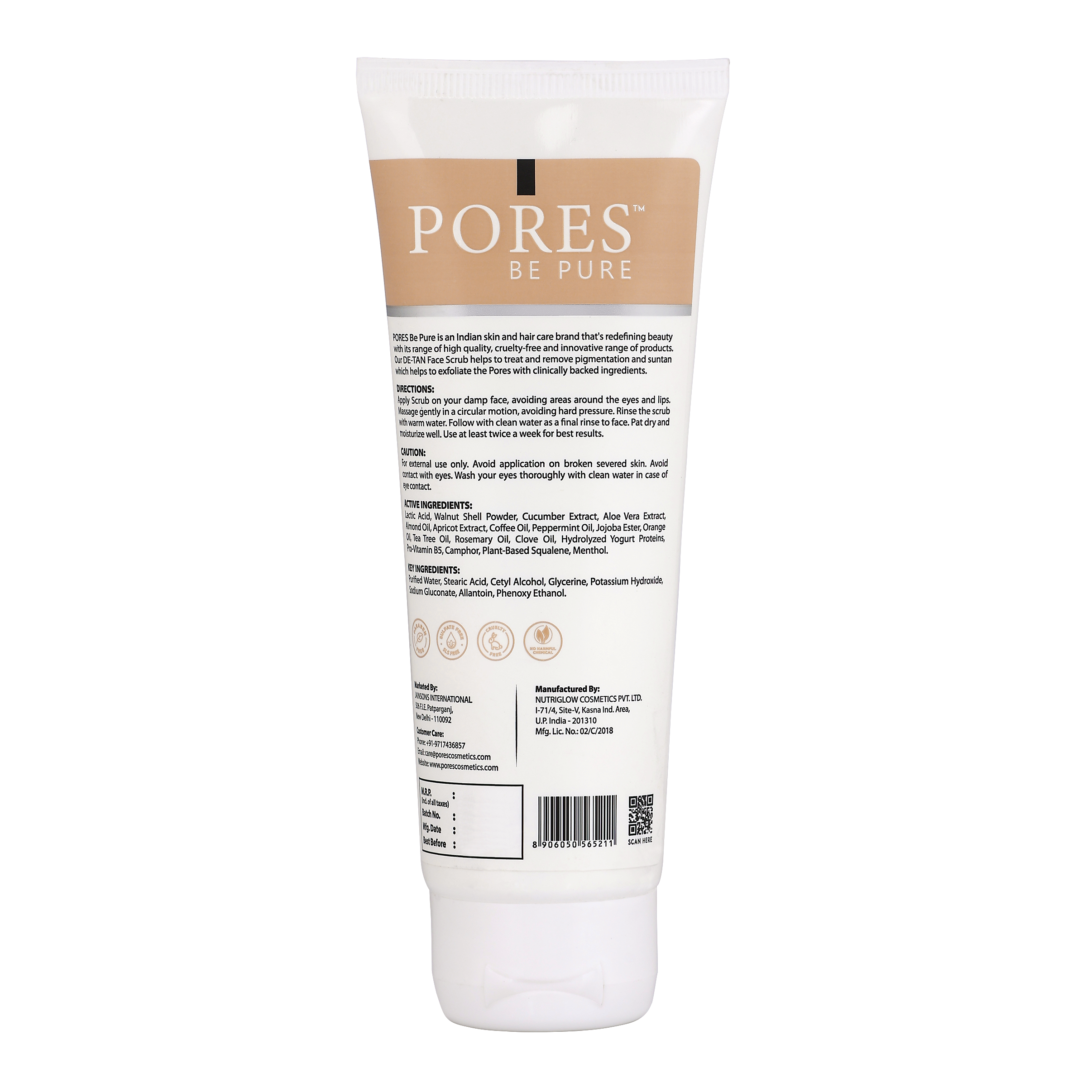 De-Tan Face Scrub - With Yogurt Extract, Coffee Oil & Mint - 100 G