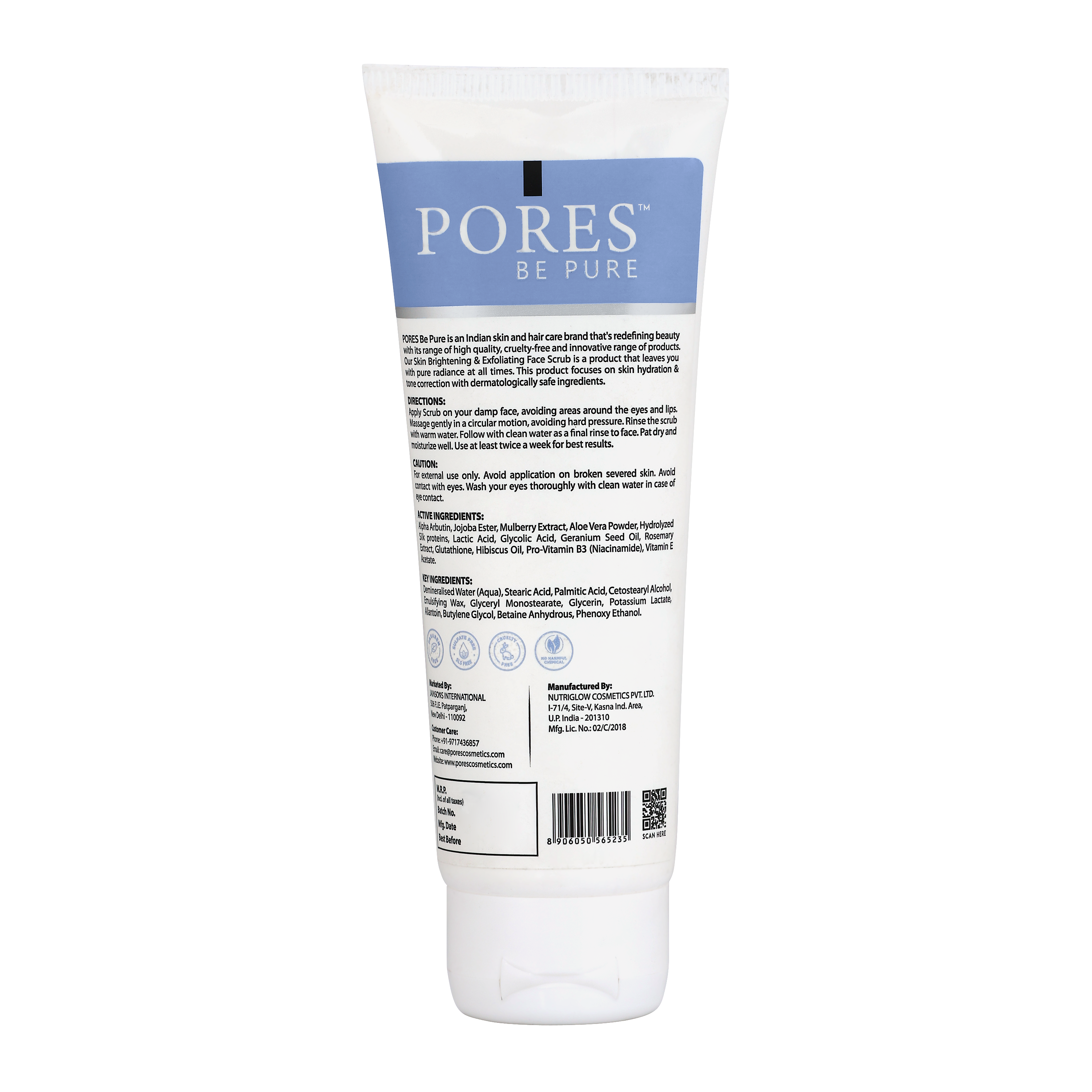 Skin Brightening Face Scrub -  With Alpha Arbutin, Lactic Acid & Glutathione - 100 G