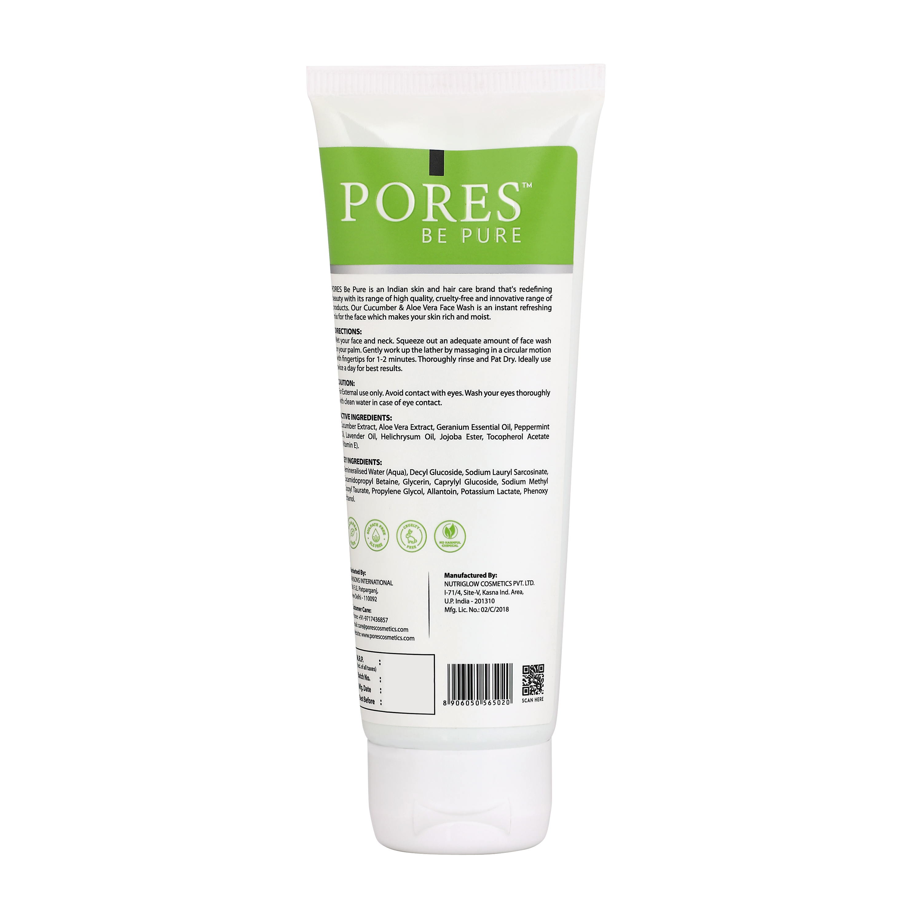 Aloe Vera & Cucumber Face Wash - With Cucumber Extract & Aloe Vera - 100 mL