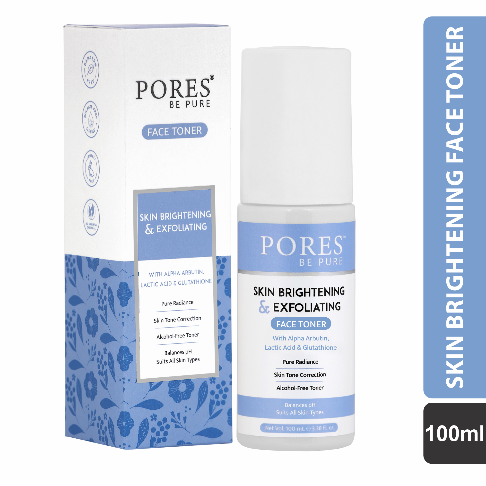 Skin Brightening Toner -  With Alpha Arbutin, Lactic Acid & Glutathione - 100mL