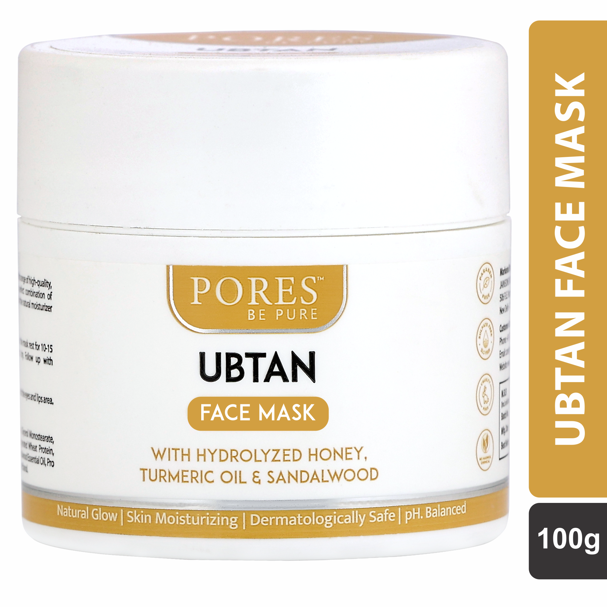 UBTAN FACE MASK - With Hydrolyzed Honey, Turmeric Oil & Sandalwood - 100 G