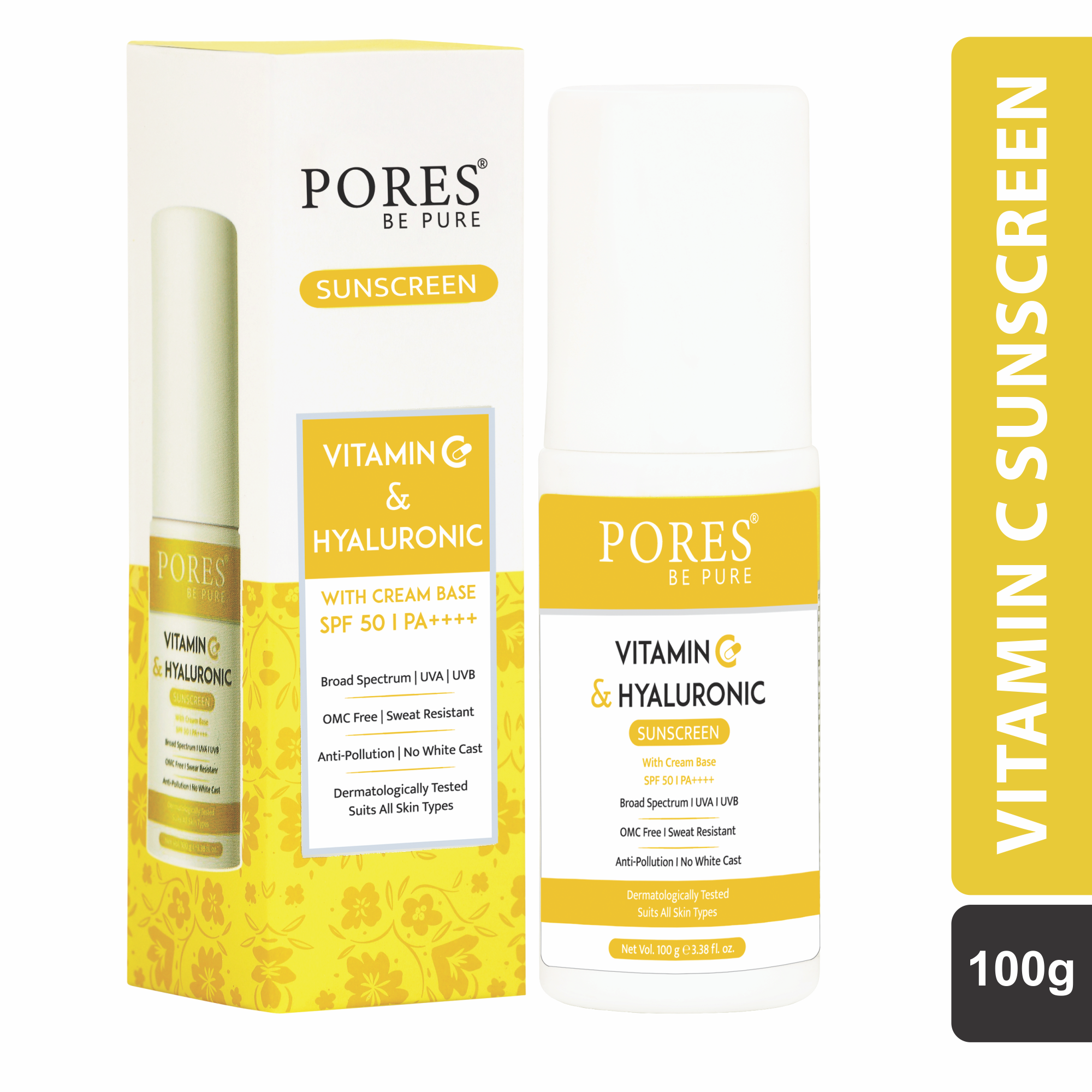 Vitamin C & Hyaluronic Cream Base Hybrid Sunscreen With SPF 50, PA++++ | 100 G