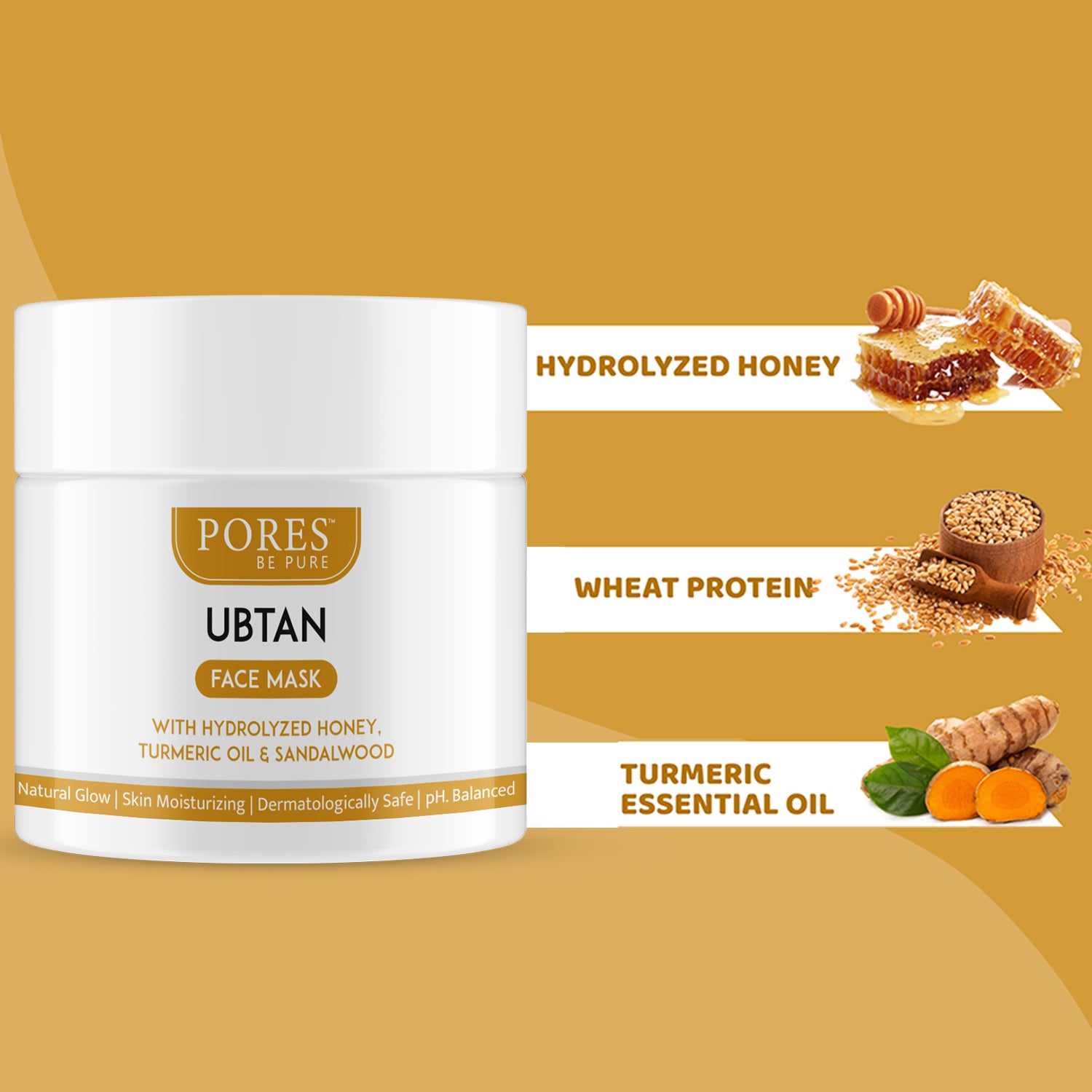UBTAN FACE MASK - With Hydrolyzed Honey, Turmeric Oil & Sandalwood - 100 G