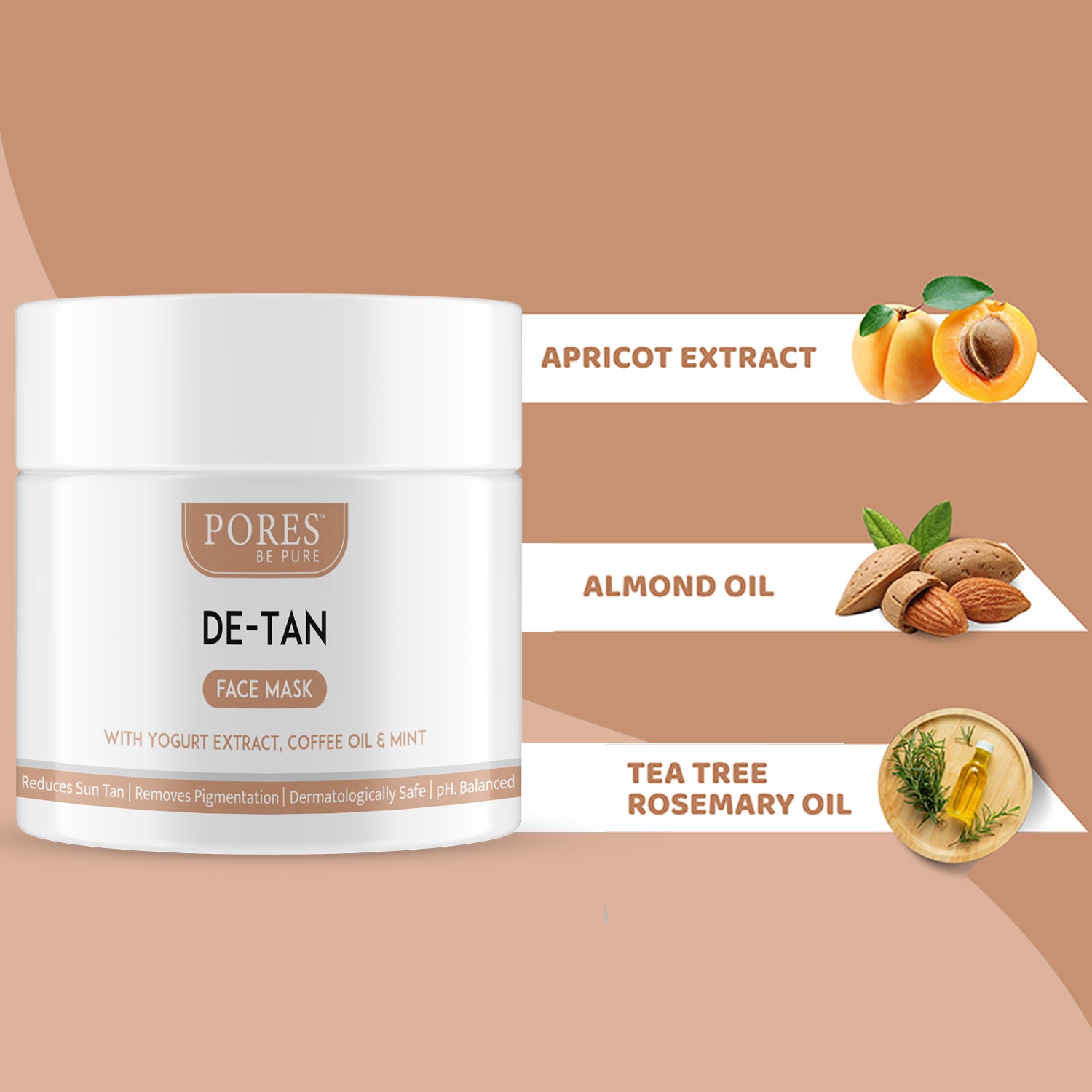 Face Mask by PORES BE PURE containing Apricot extract with Almond and Tea Tree Rosemary oil