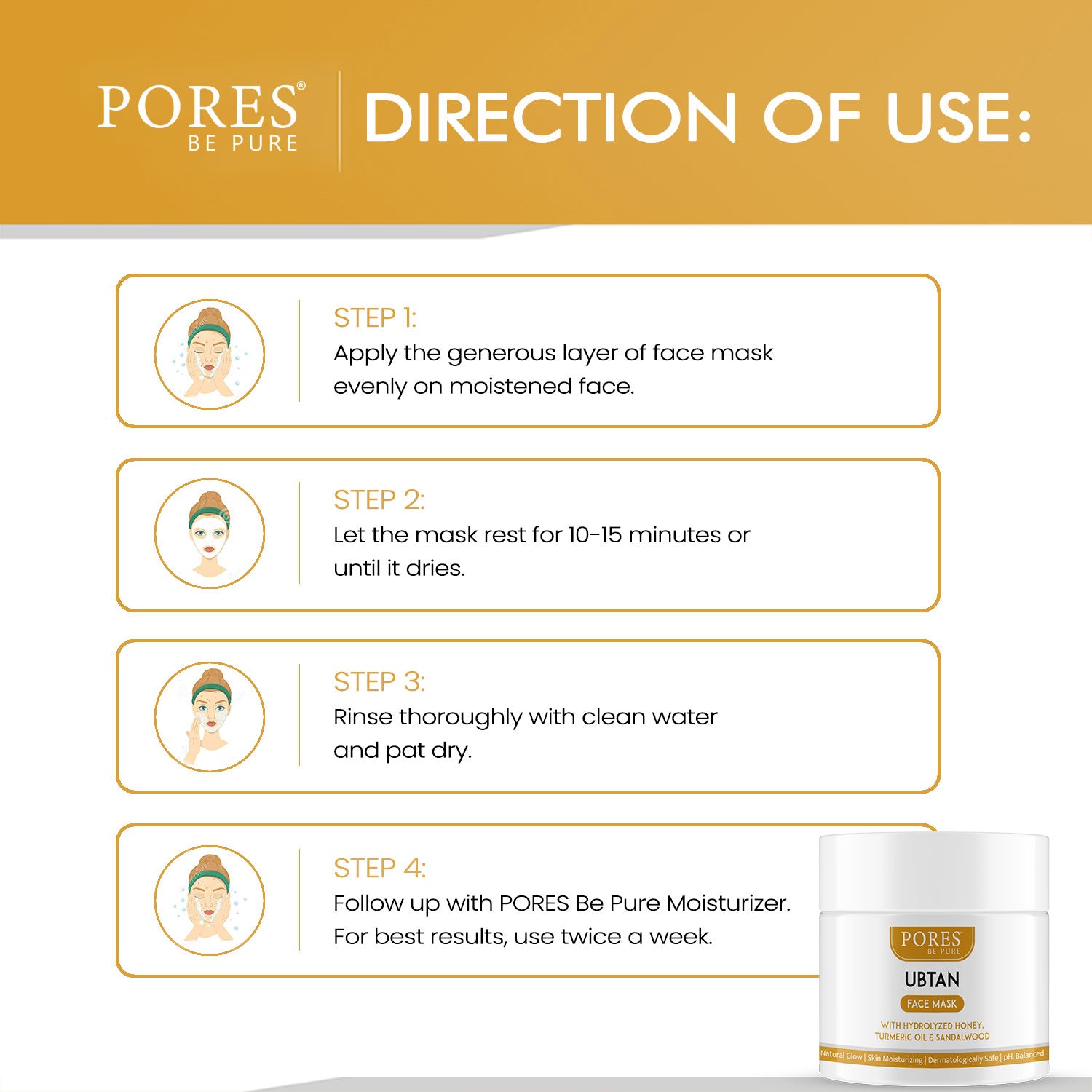 UBTAN FACE MASK - With Hydrolyzed Honey, Turmeric Oil & Sandalwood - 100 G