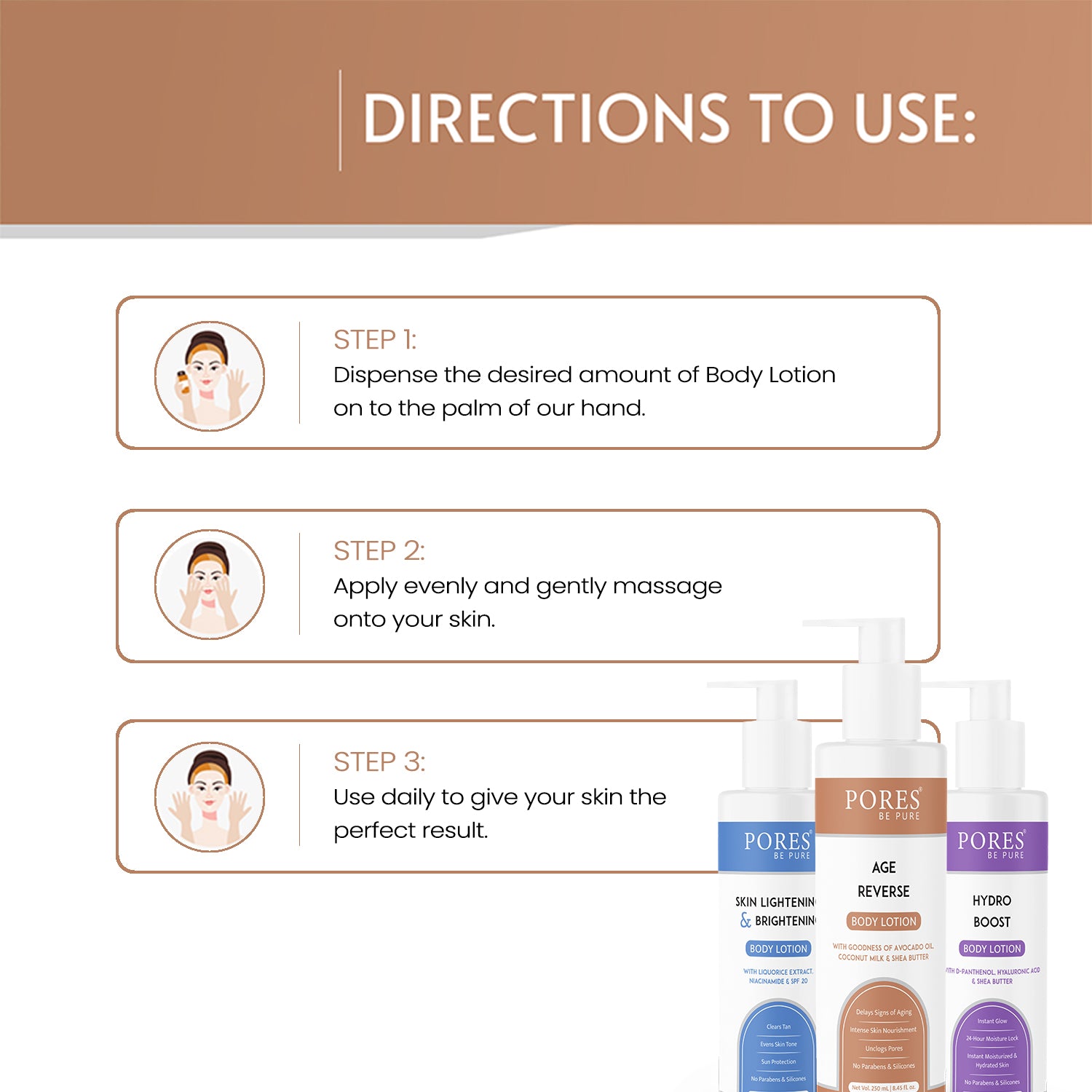 Directions to use PORES BE PURE Body Lotion