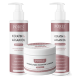 Keratin and Argan oil Shampoo + Hair Mask + Conditioner by PORES BE PURE