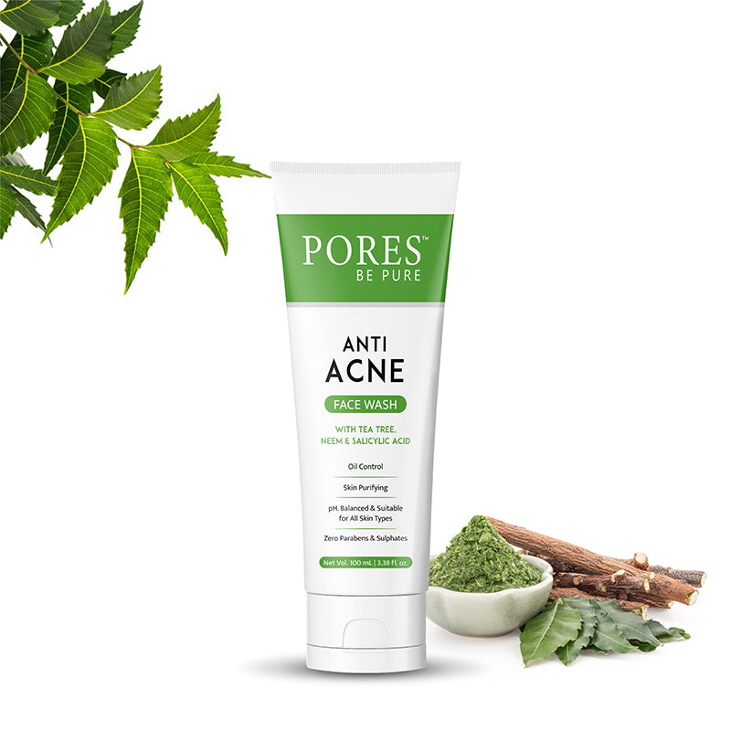 Anti Acne Gel Face Wash with Salicylic Acid, Tea Tree & Neem - 100 mL –  PORES Be Pure