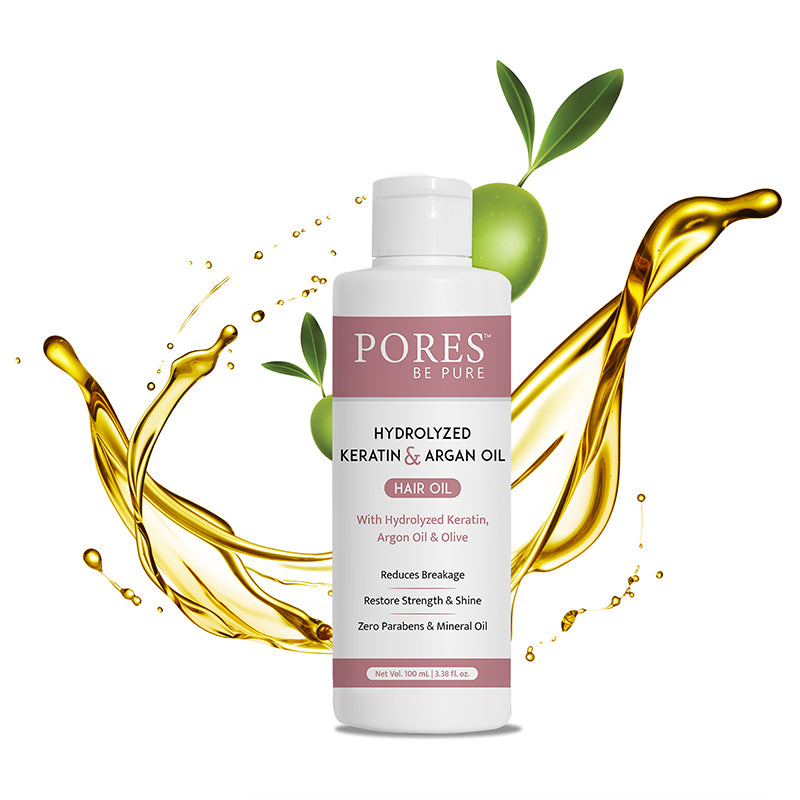 PORES BE PURE Hydrolyzed Keratin & Argan Oil Hair Oil for complete hair treatment for damage repair
