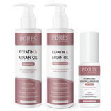 Keratin & Argan Oil Shampoo + Conditioner + Hair Serum by PORES BE PURE