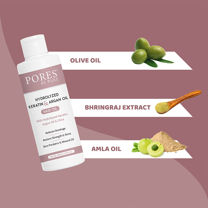 Hair Oil by PORES BE PURE containing Olive oil, Bhringraj extract & Amla oil