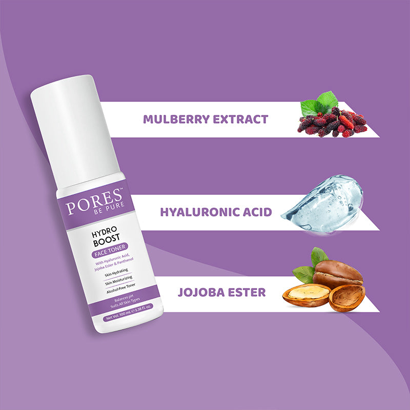 PORES BE PURE Hydro Boost Face toner containing Mulberry Extract, Hyaluronic acid & Jojoba Ester