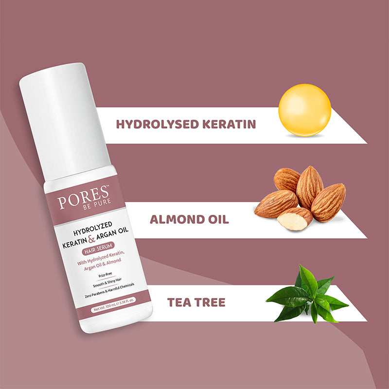 PORES BE PURE Hair Serum containing Hydrolysed Keratin, Almond Oil and Tea Tree