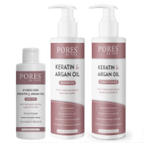 Keratin & Argan oil Shampoo + Hair Oil + Conditioner by PORES BE PURE