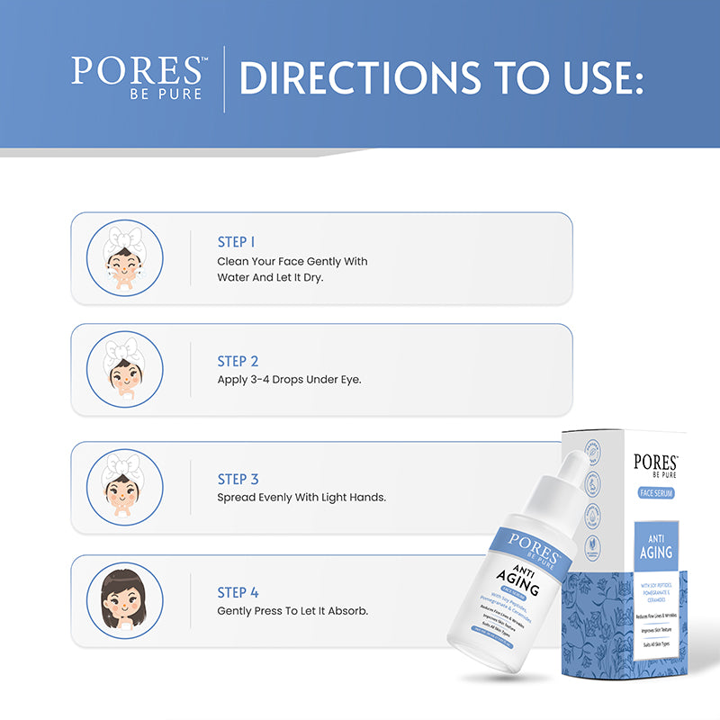 Directions to use PORES BE PURE Anti Aging Face Serum
