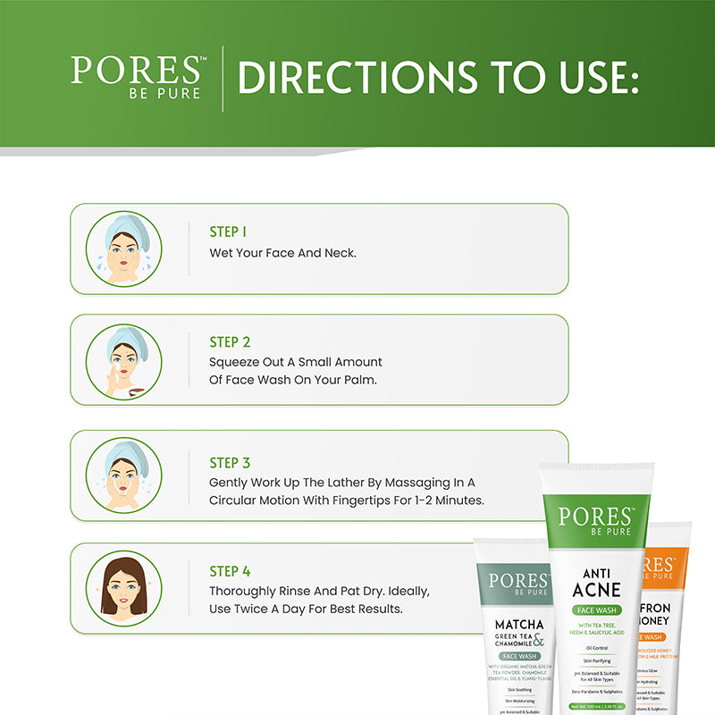 Directions of use PORES BE PURE Anti Acne Gel Face Wash