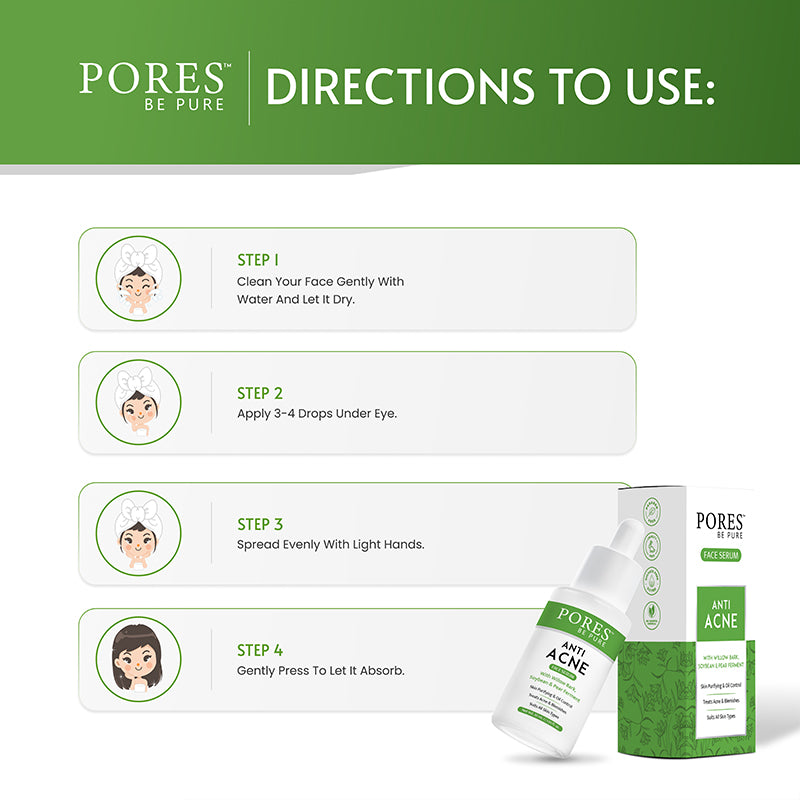 Directions to use Anti Acne Face Serum by PORES BE PURE