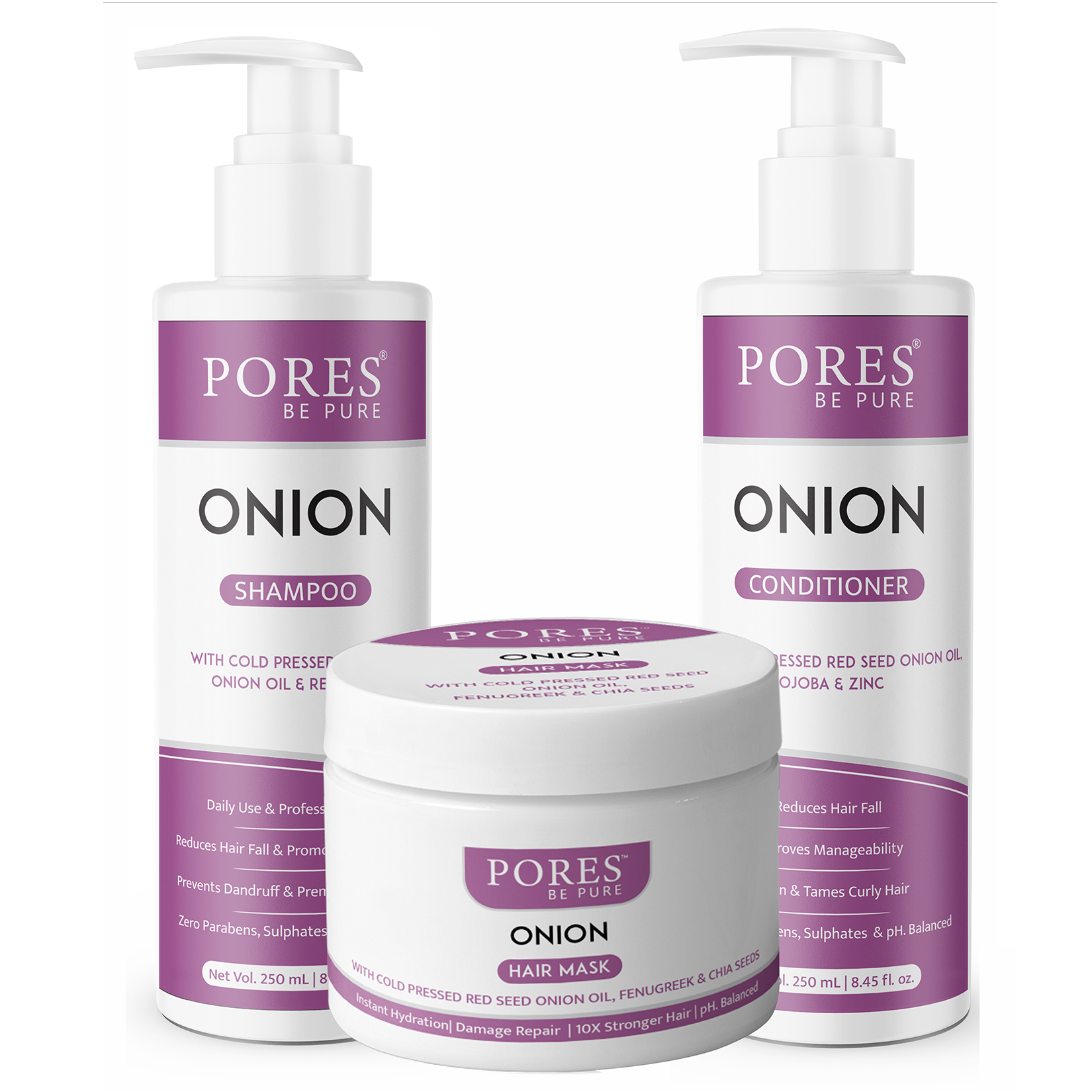Onion Hair fall Shampoo 250 Ml + Onion Nourishing Conditioner 250 Ml + Onion Hair Mask 200g For Soft & Shiny Hair
