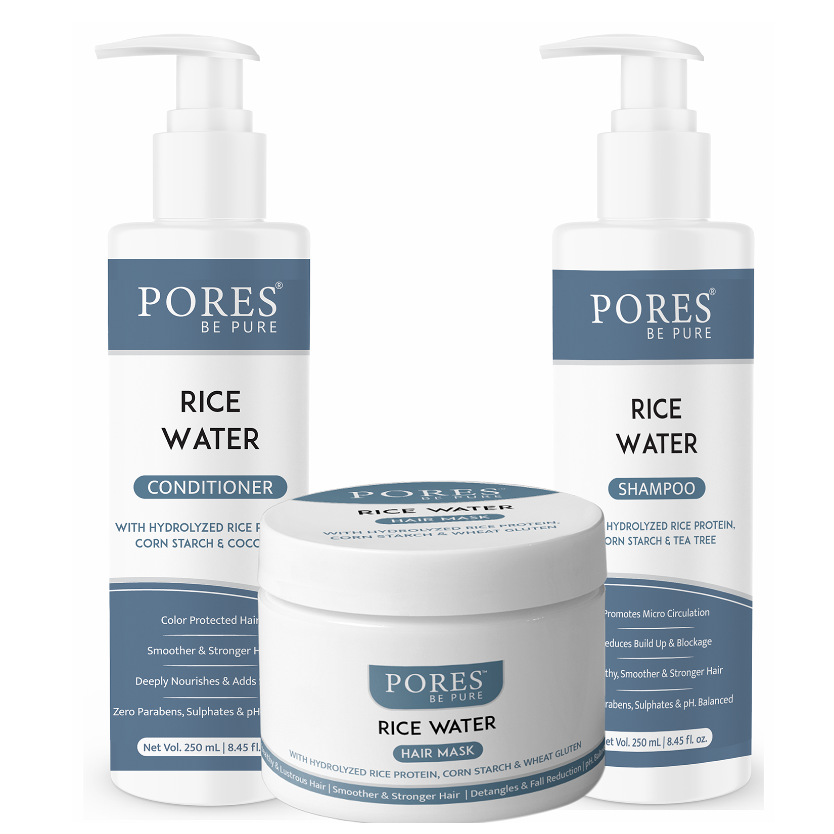 Rice Water Shampoo 250 Ml + Conditioner With Rice Water 250 Ml + Hair Mask 200g