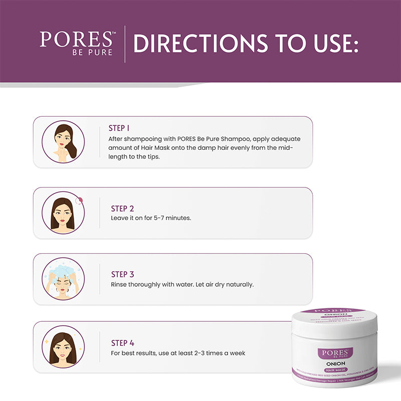 Directions to use Onion Hair Mask by PORES BE PURE