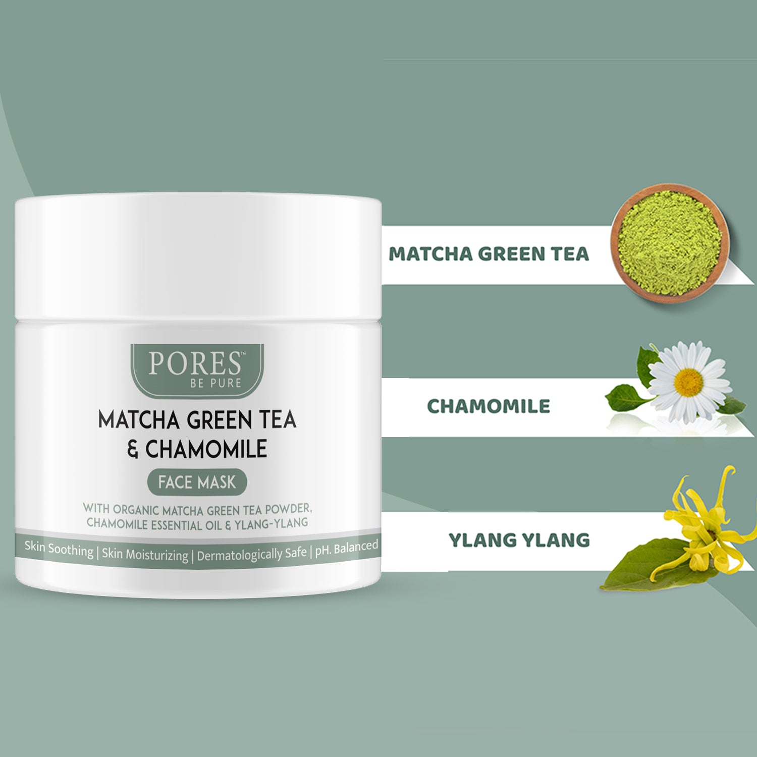 Pure Face Mask MATCHA GREEN TEA & CHAMOMILE FACE MASK - 100 G – PORES Be Pure